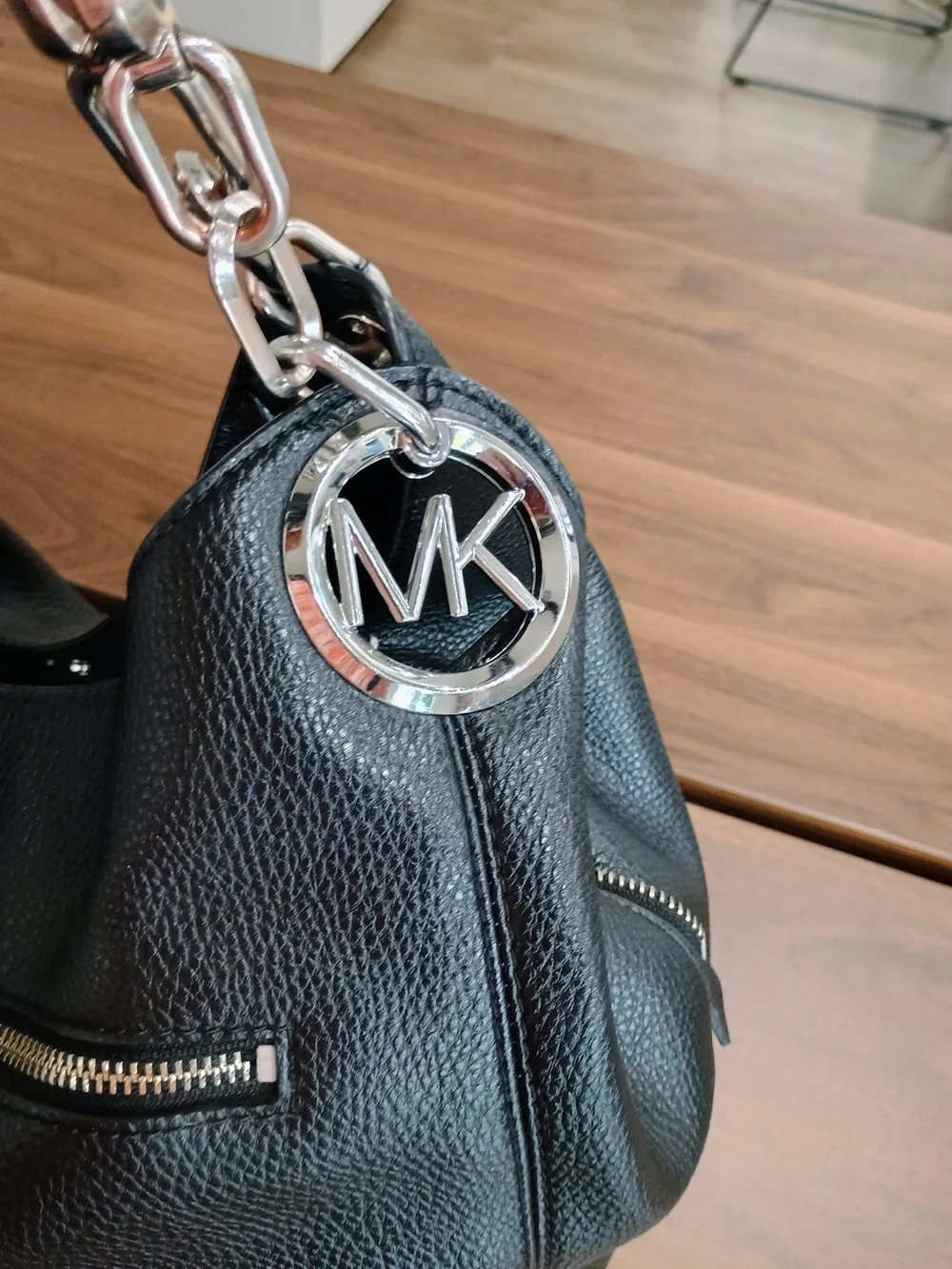 Michael Kors Black Pebbled Leather Hobo with Silver Hardware